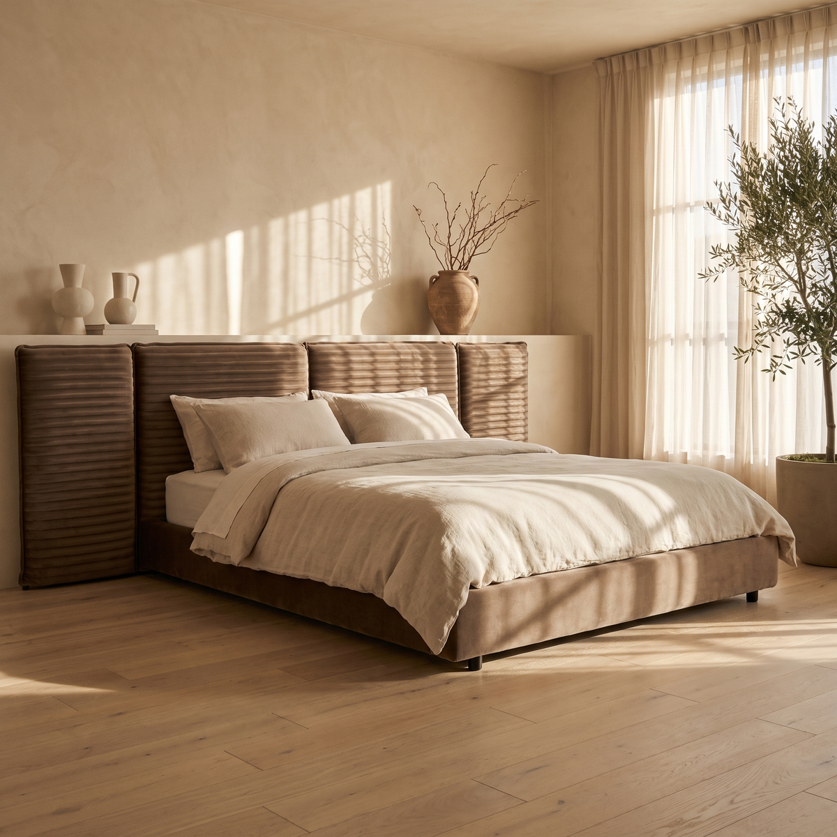 Dark Taupe Velvet King Bed in a styled room
