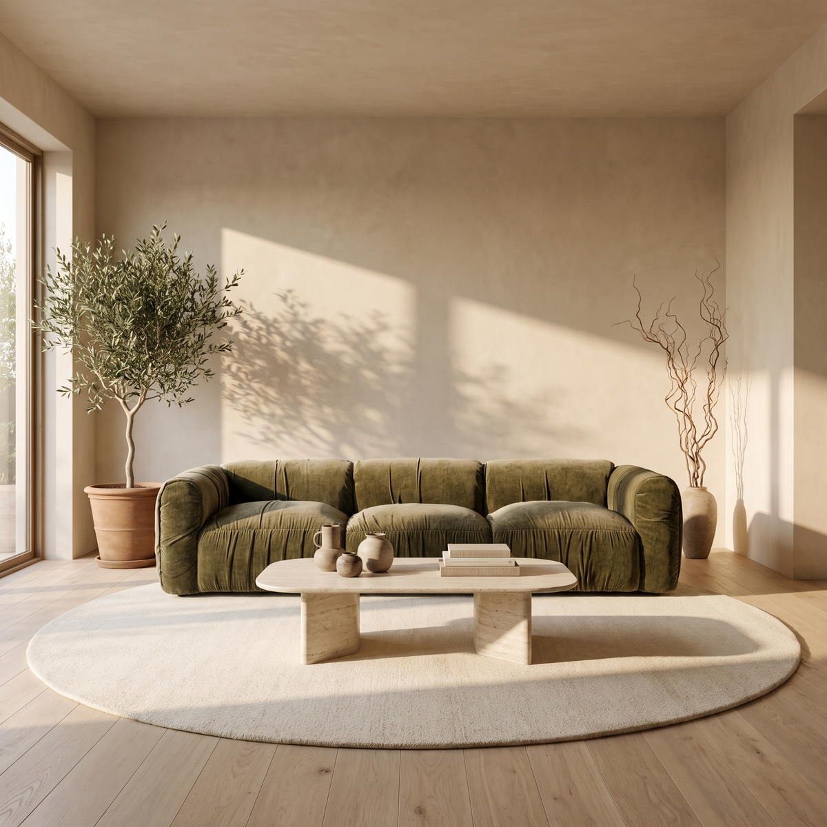 Olive Green Modular Sofa in a styled room