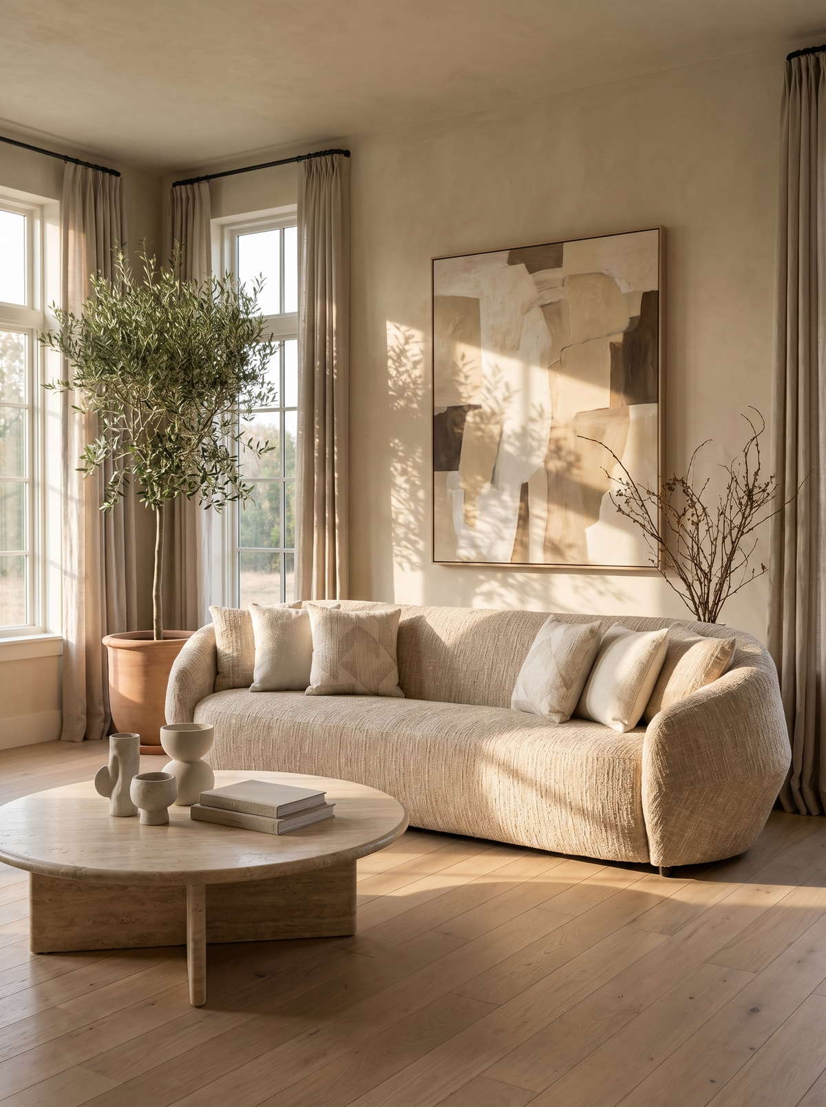 Beige Patterned Sofa in a styled room