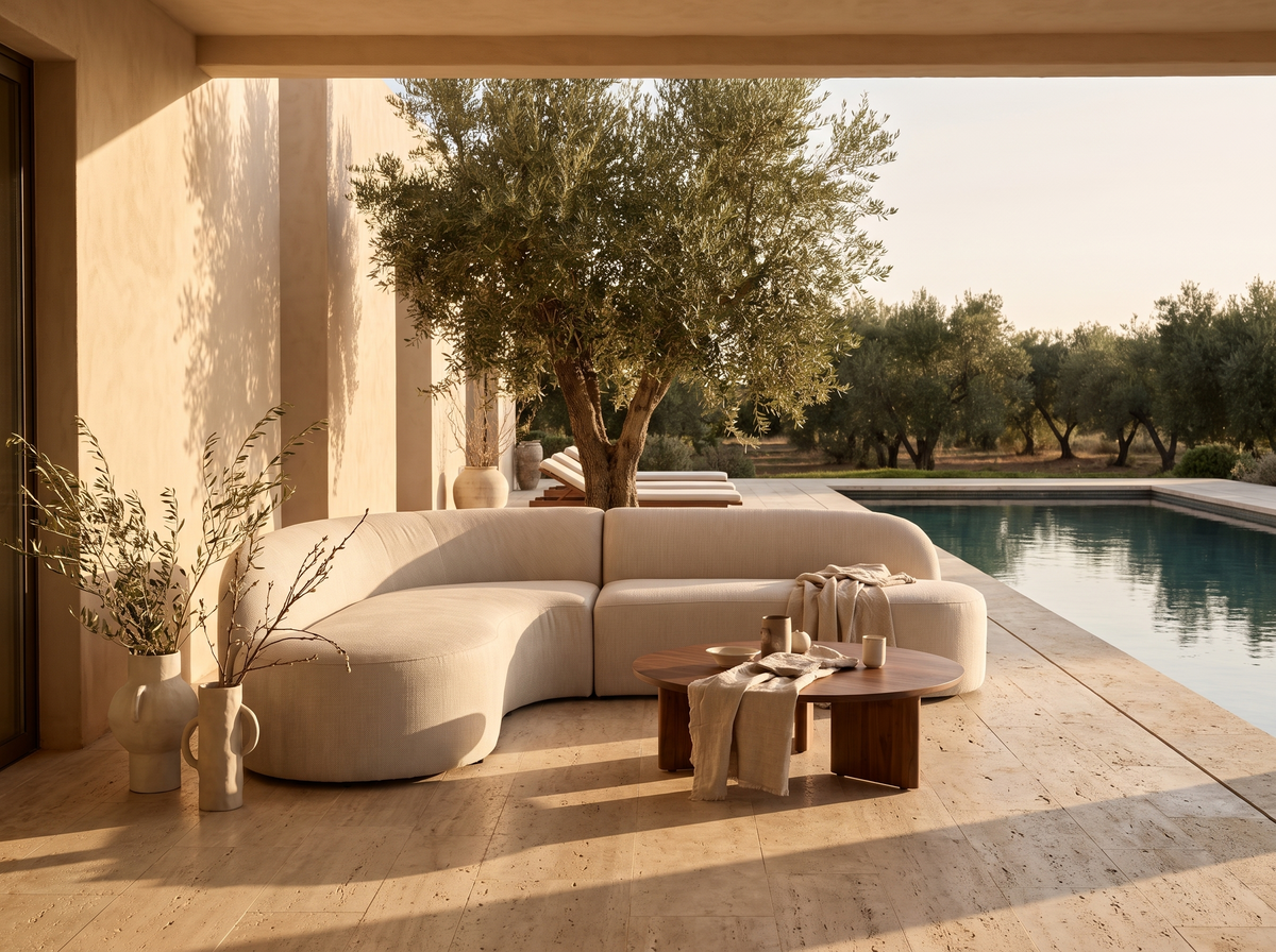 Outdoor Curved Sectional Sofa in a styled room