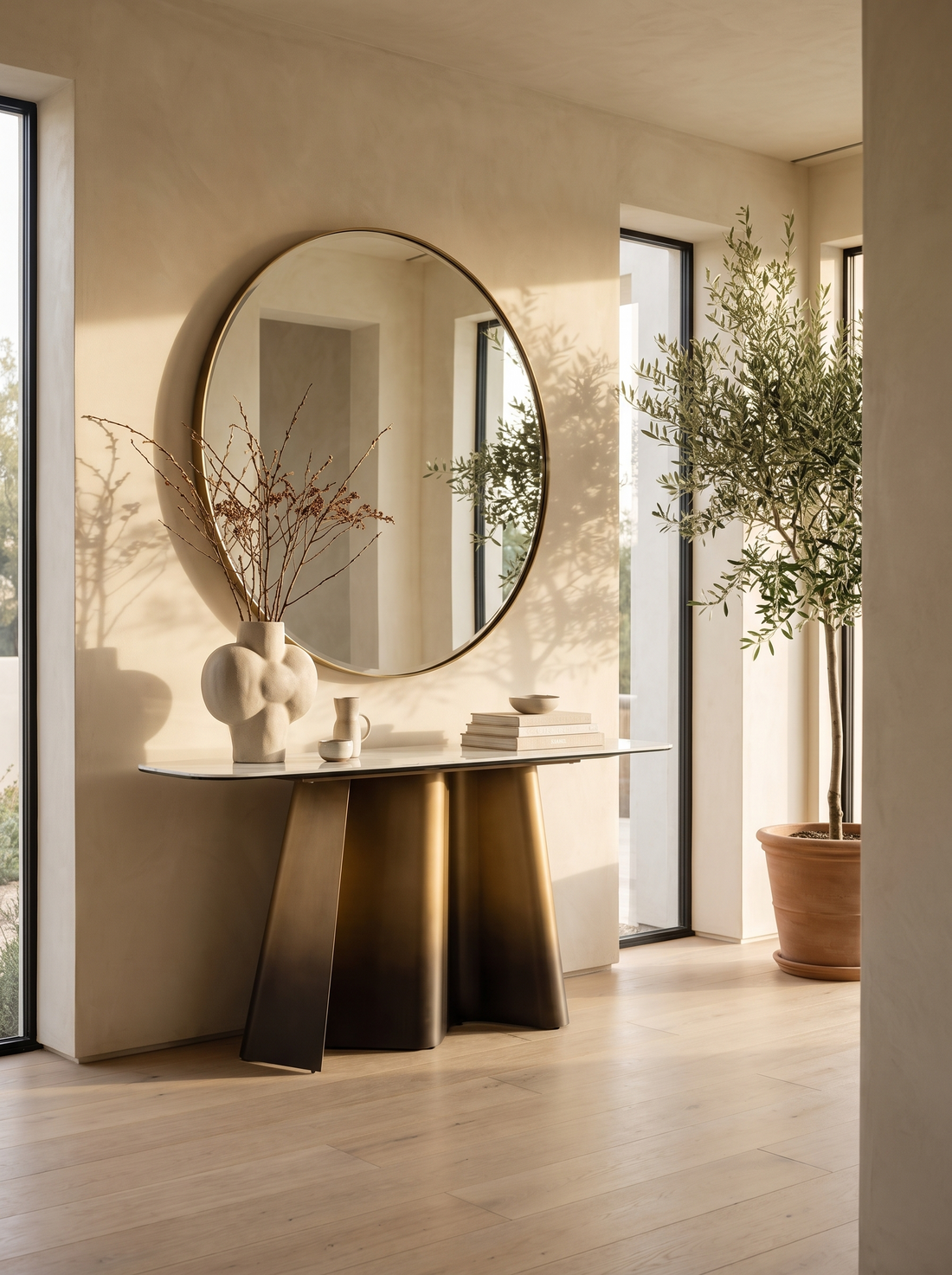 White Ceramic Console Table in a styled room