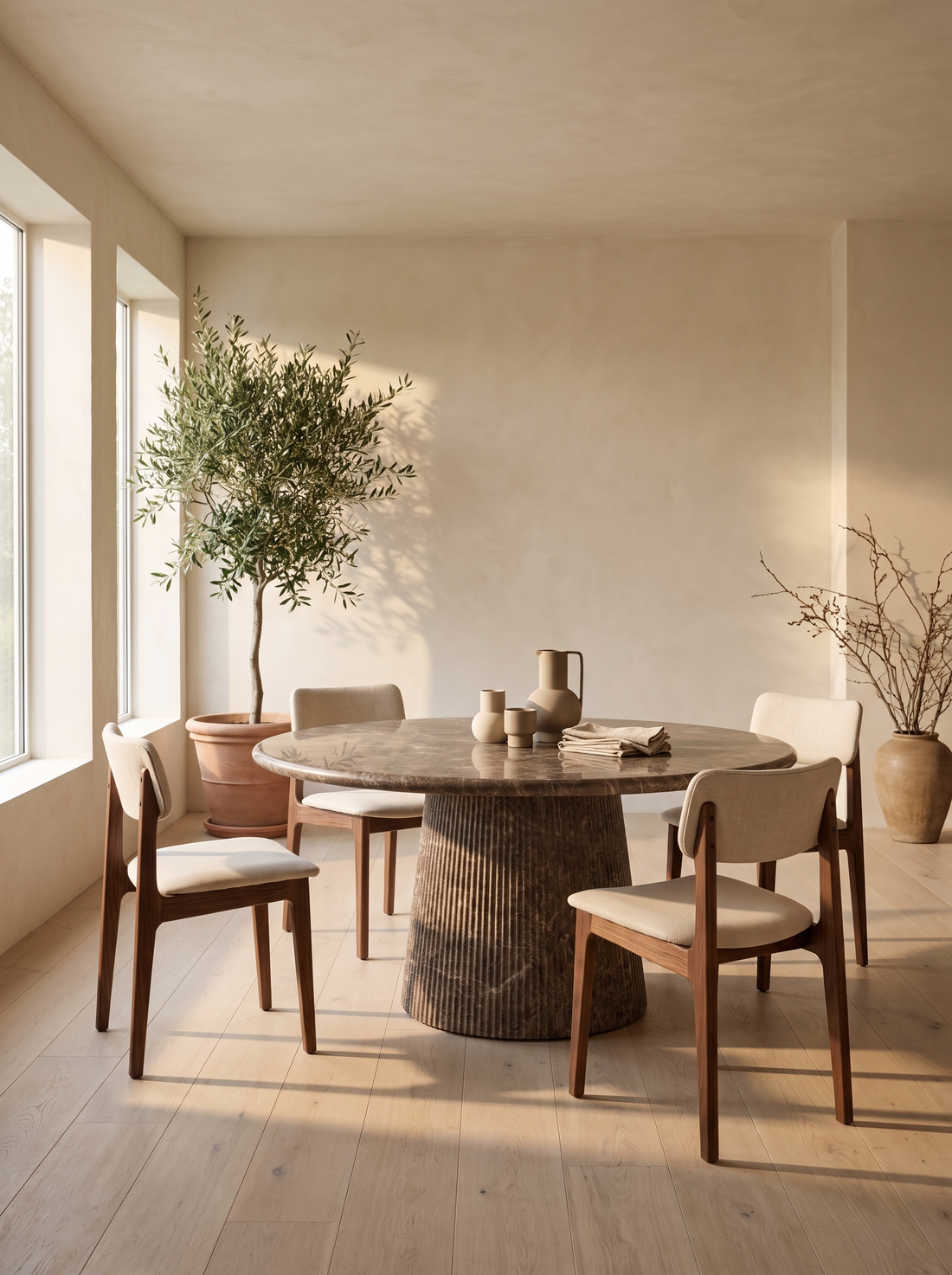 Oval Faux Marble Dining Table in a styled room
