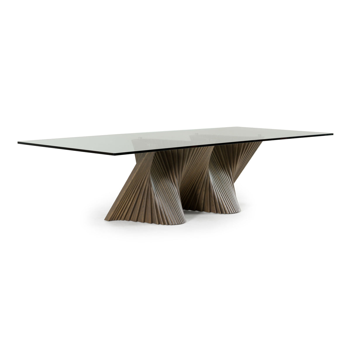 Glass Top Dining Table, Modern Rectangular Table with Solid Ash Base