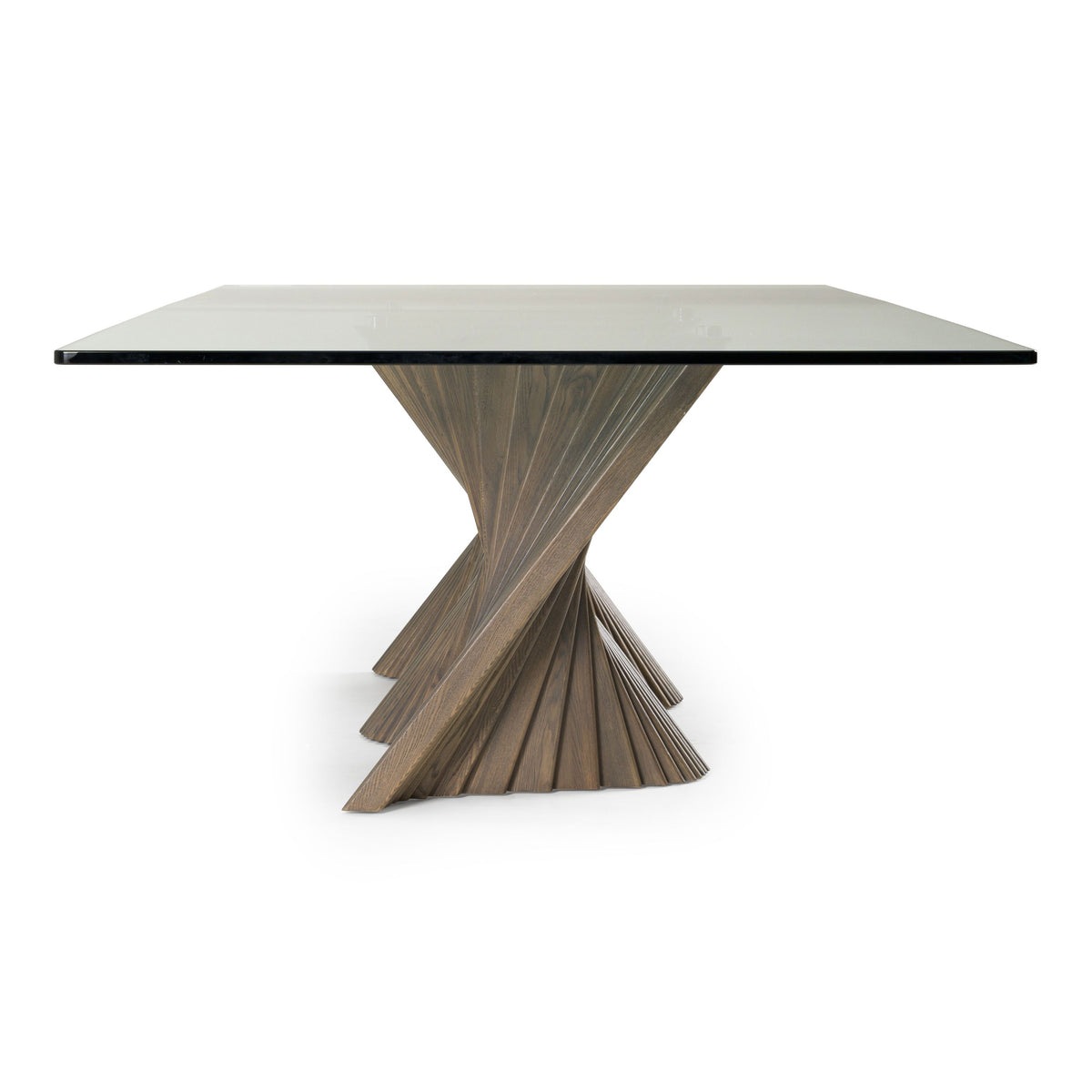 Glass Top Dining Table, Modern Rectangular Table with Solid Ash Base