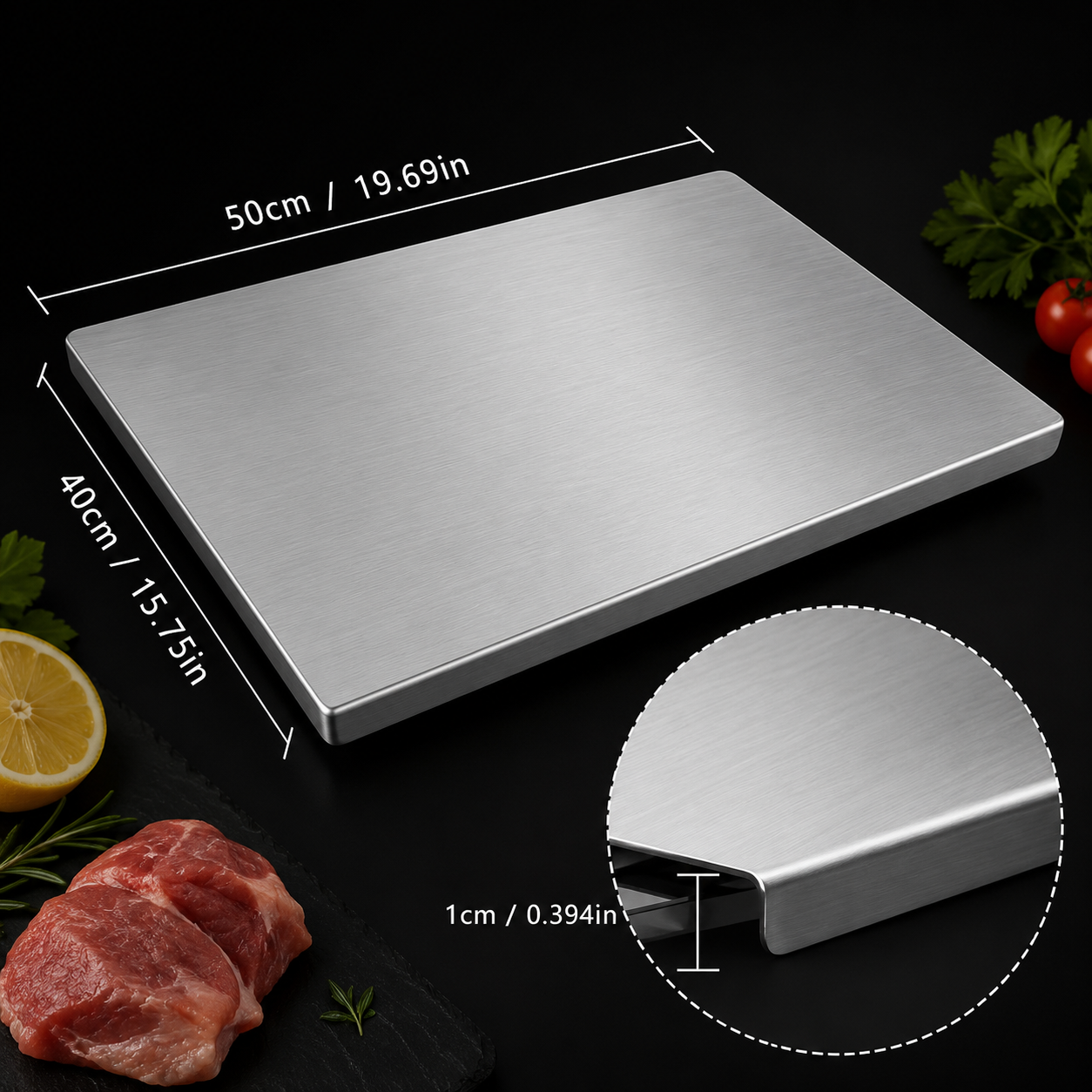 Bloomorix™ Stainless Steel Cutting Board – Non-Slip Kitchen Prep Board