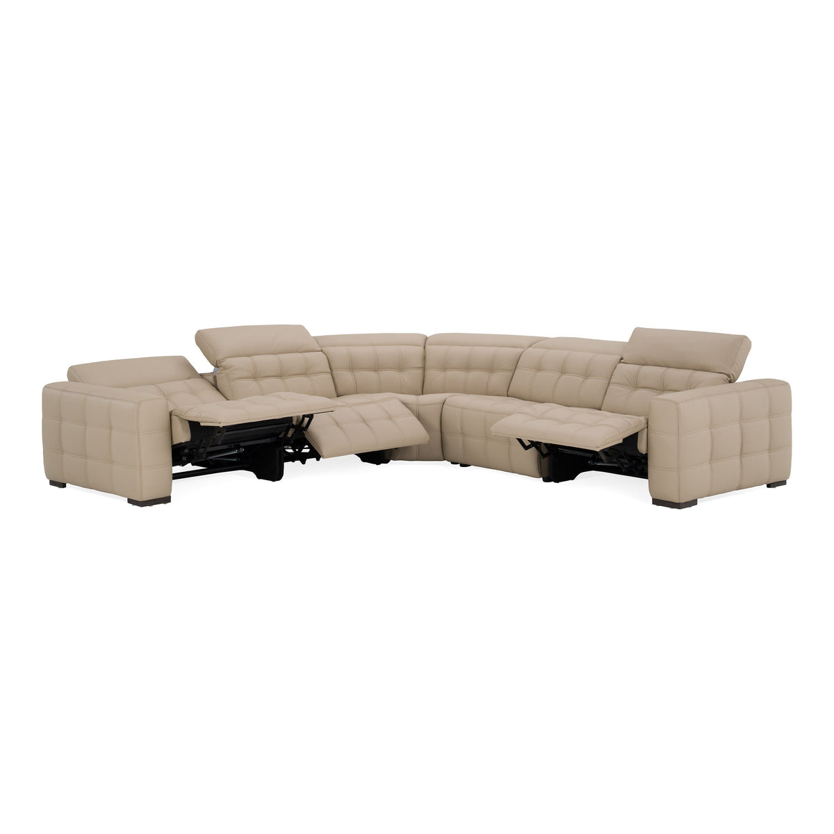 Beige Leather Reclining Sectional Sofa, L Shaped Power Recliner Couch