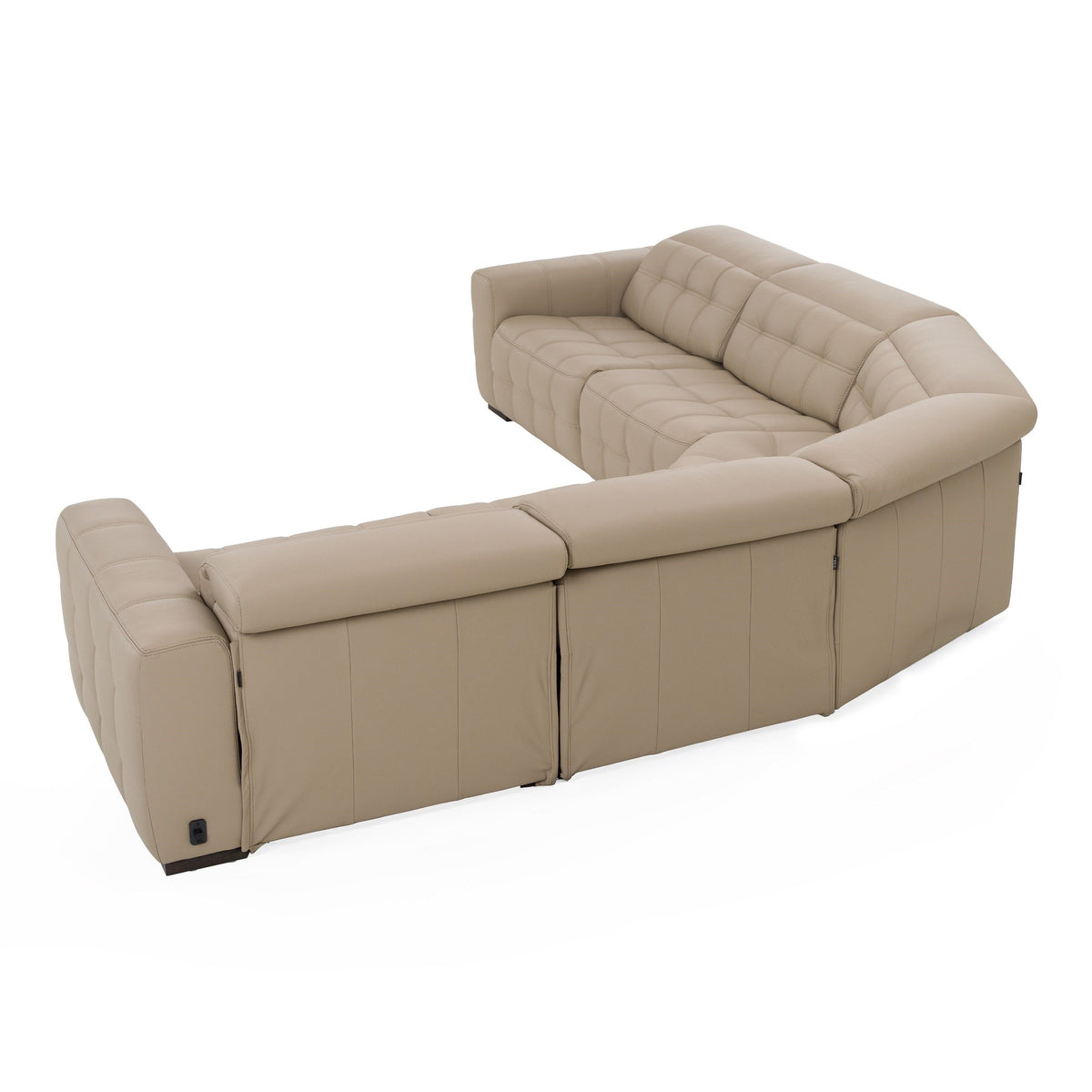Beige Leather Reclining Sectional Sofa, L Shaped Power Recliner Couch