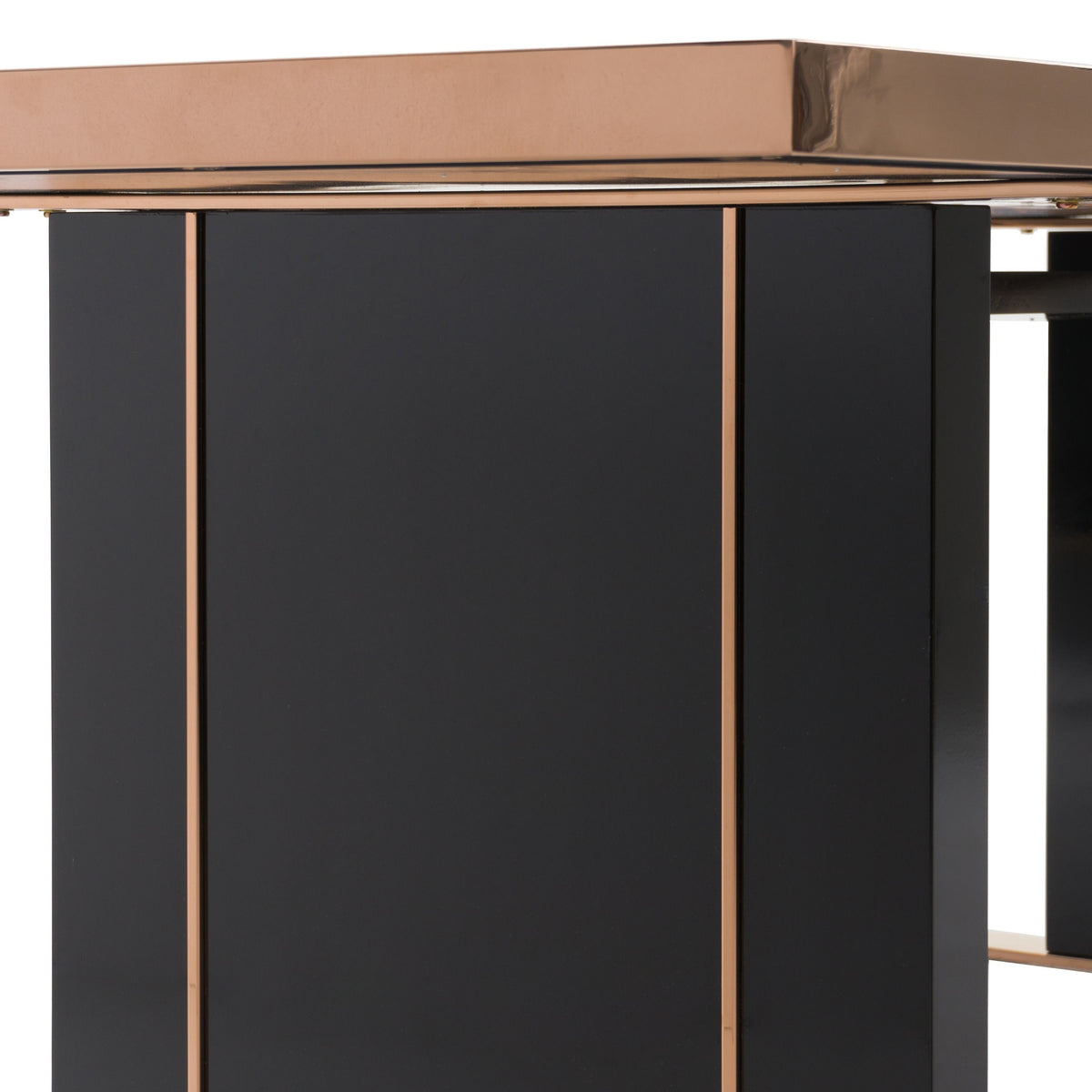 Black Glass Dining Table Set, Rose Gold Dining Set with Velvet Chairs