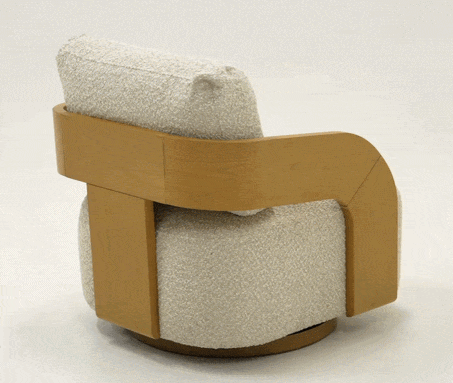 Beige Swivel Accent Chair, Modern Rolled Arm Lounge Chair with Oak Base