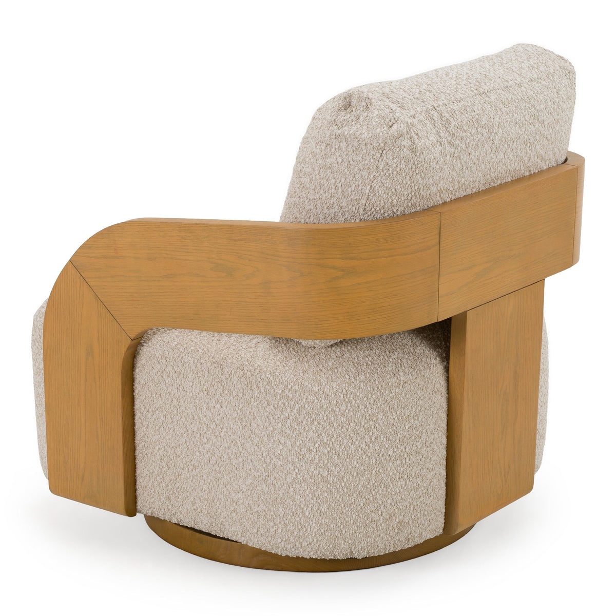 Beige Swivel Accent Chair, Modern Rolled Arm Lounge Chair with Oak Base