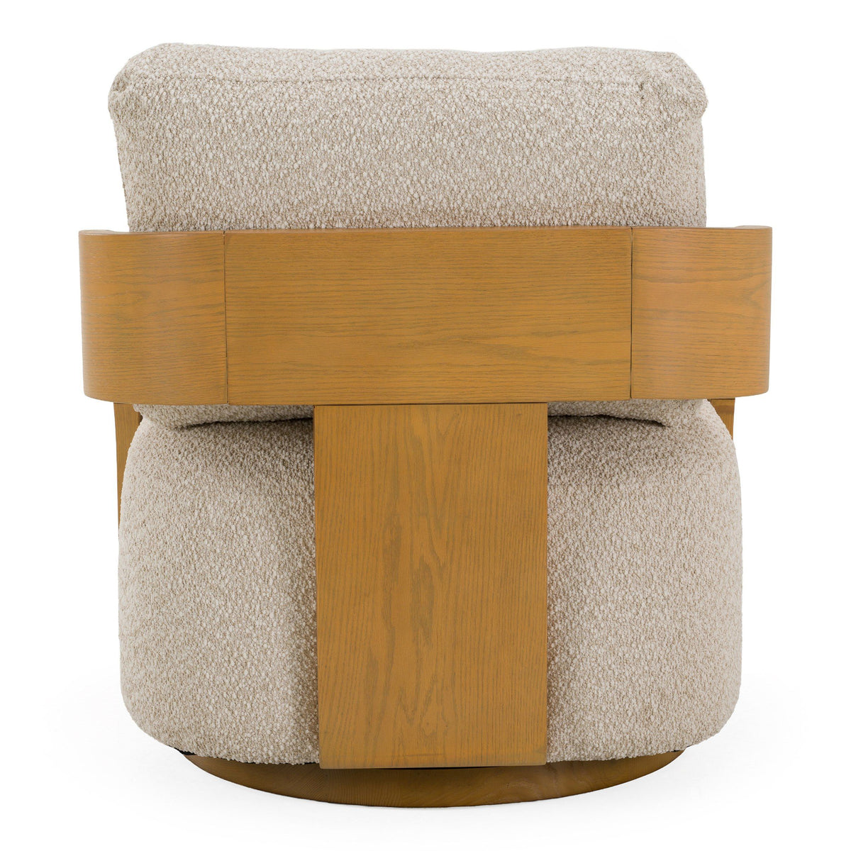 Beige Swivel Accent Chair, Modern Rolled Arm Lounge Chair with Oak Base