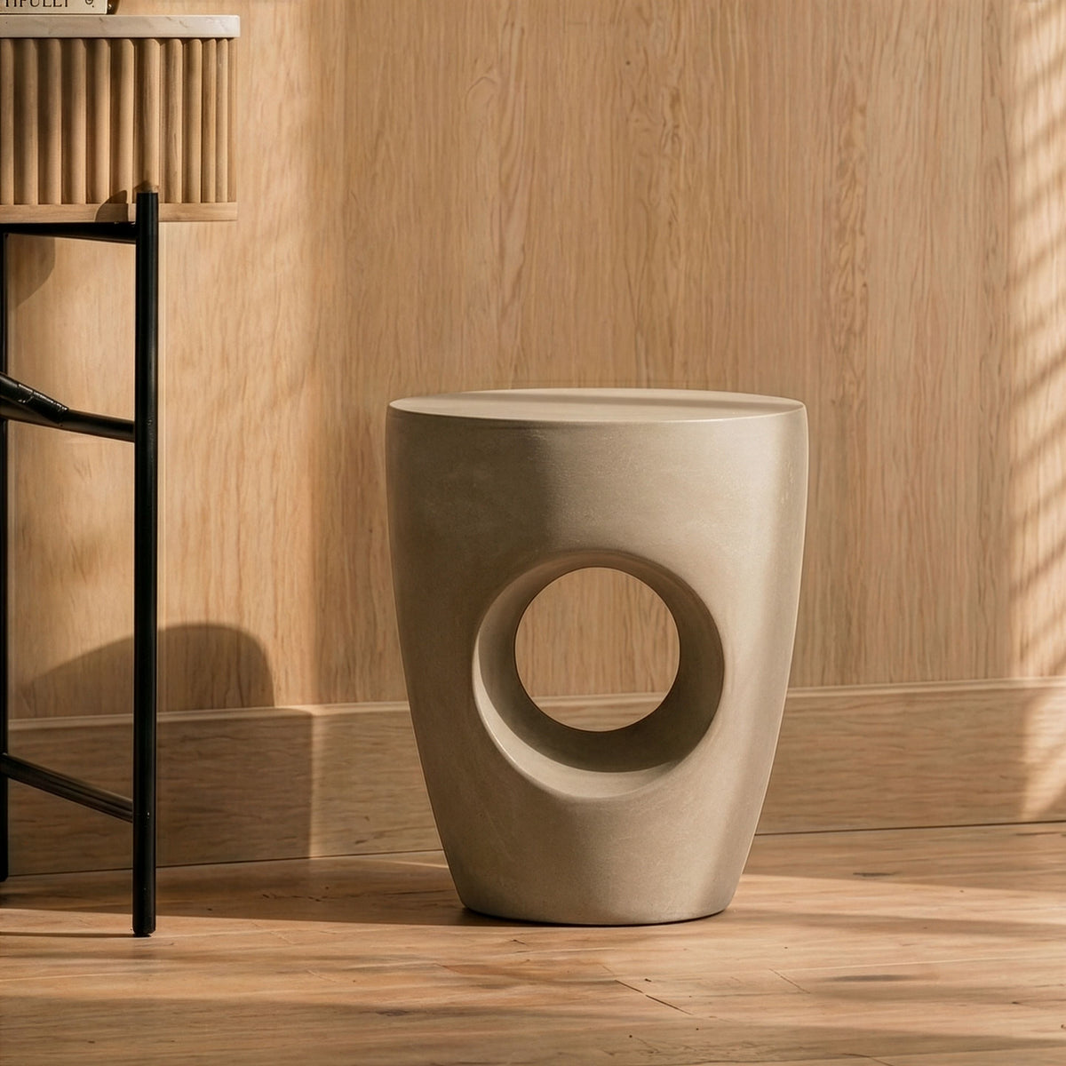 Beige Pedestal Side Table, Modern Dining Stool and Accent End Table
