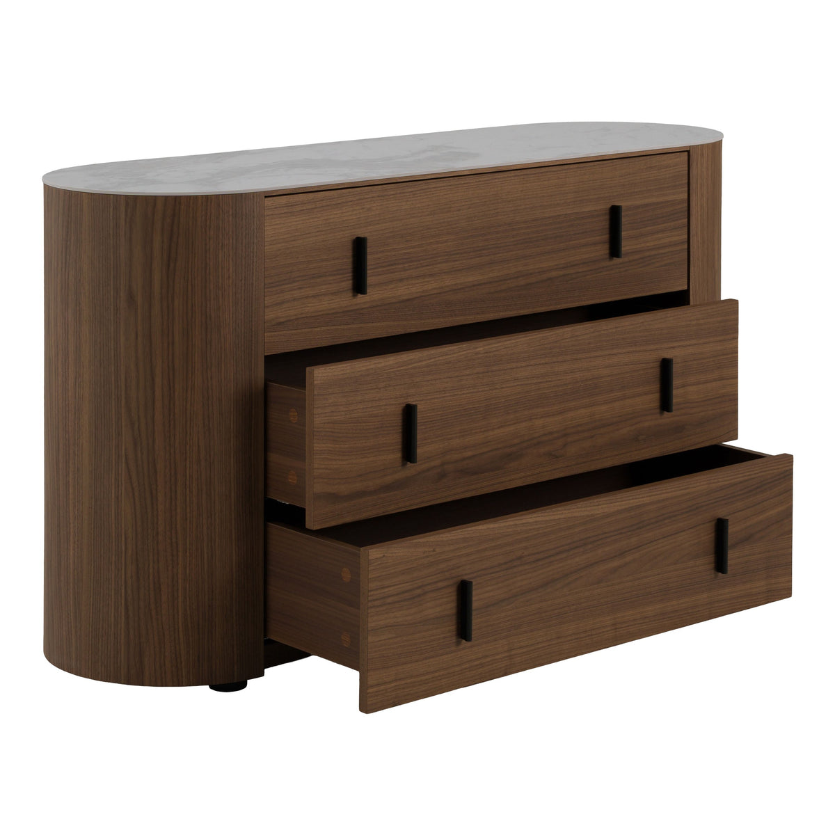 Ceramic Top Dresser, Modern Walnut Three Drawer Chest