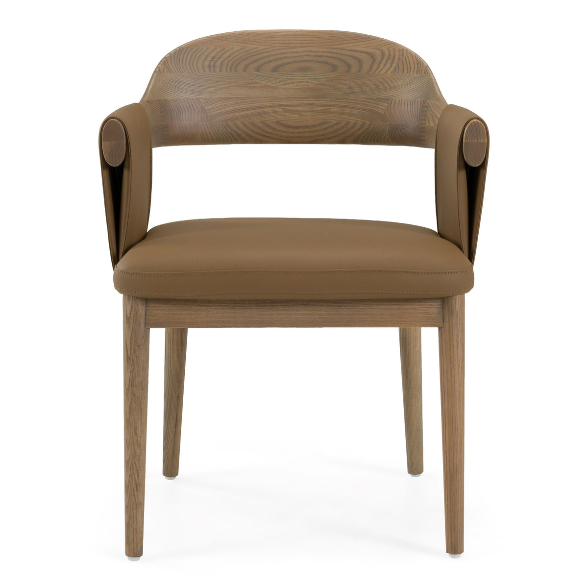 Brown Vegan Leather Dining Chair, Modern Ash Wood Dining Arm Chair
