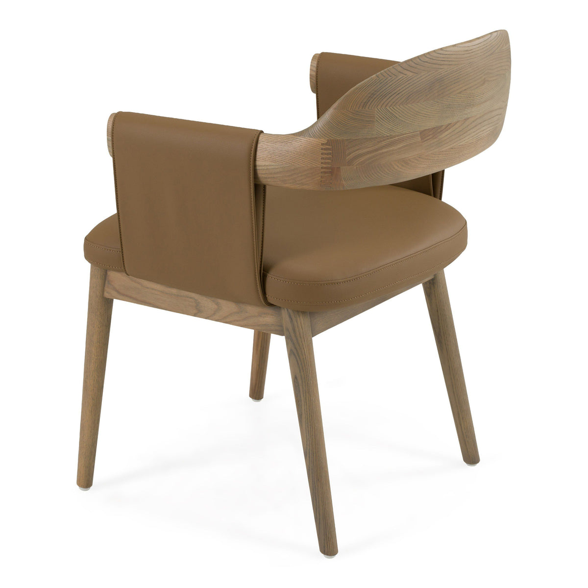 Brown Vegan Leather Dining Chair, Modern Ash Wood Dining Arm Chair