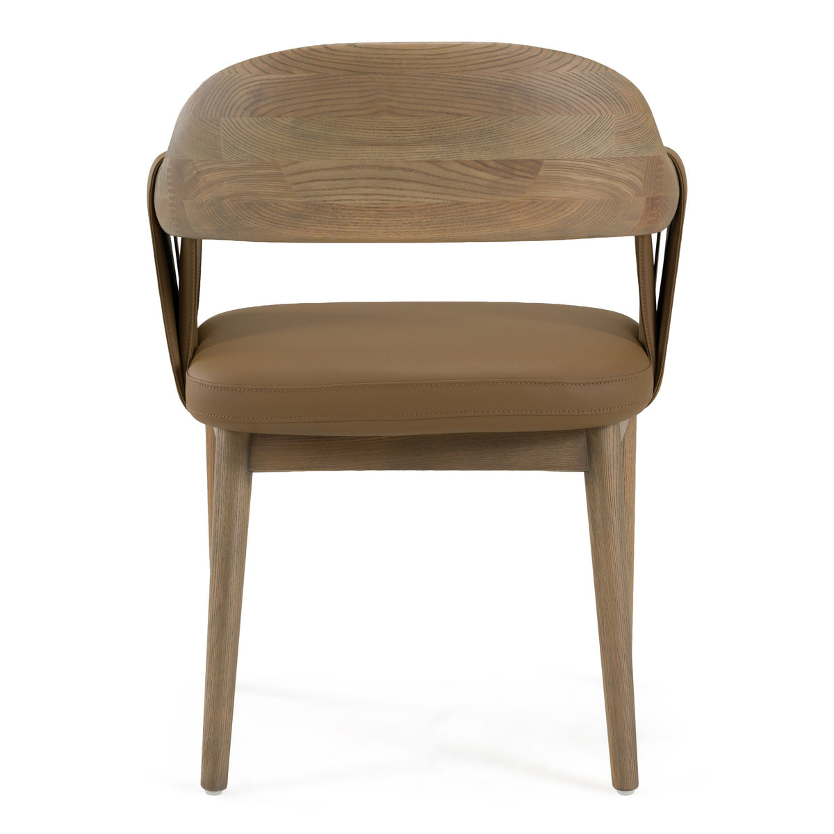 Brown Vegan Leather Dining Chair, Modern Ash Wood Dining Arm Chair