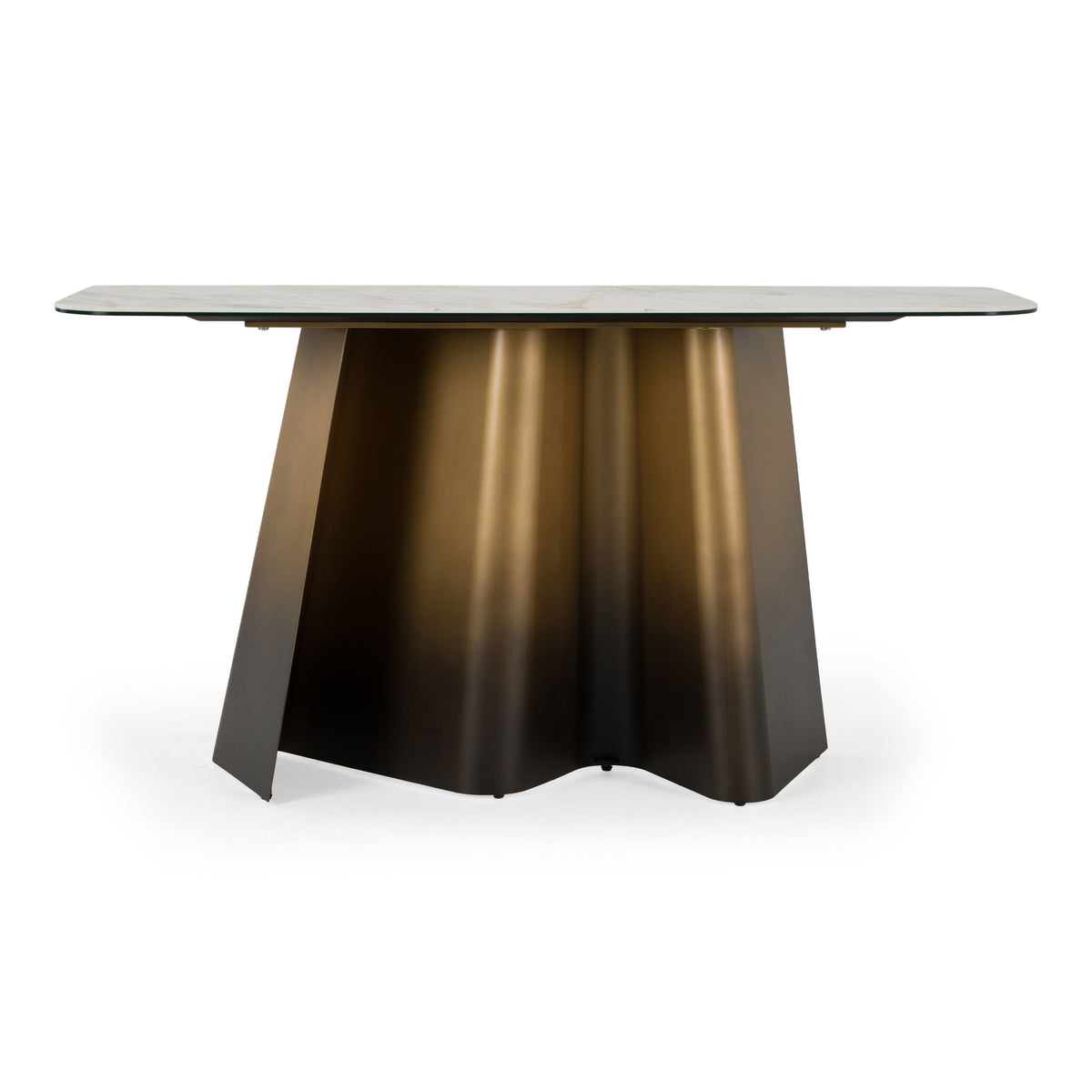 White Ceramic Console Table, Modern Brushed Bronze Entryway Table