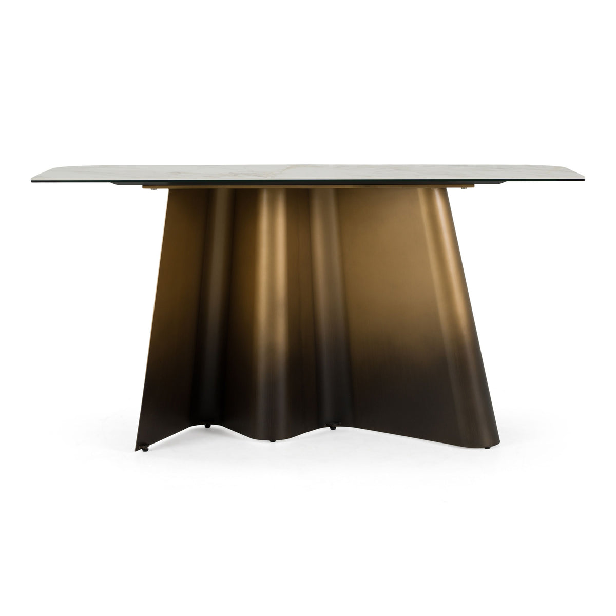 White Ceramic Console Table, Modern Brushed Bronze Entryway Table