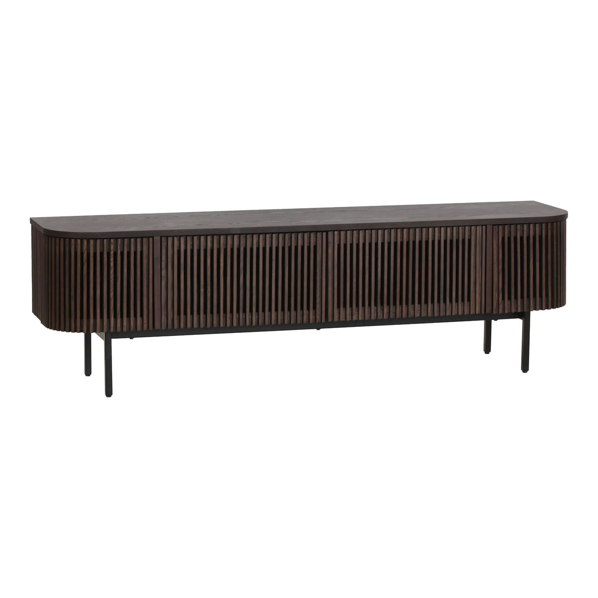 Smoked Ash TV Stand, Modern Media Console with Black Iron Legs