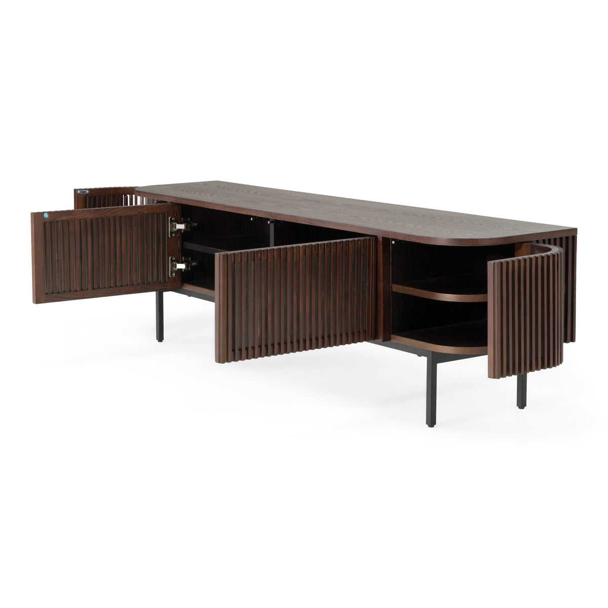 Smoked Ash TV Stand, Modern Media Console with Black Iron Legs