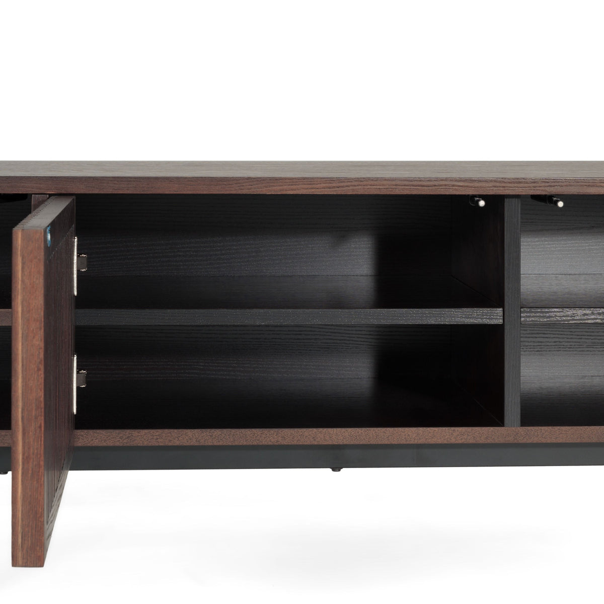 Smoked Ash TV Stand, Modern Media Console with Black Iron Legs
