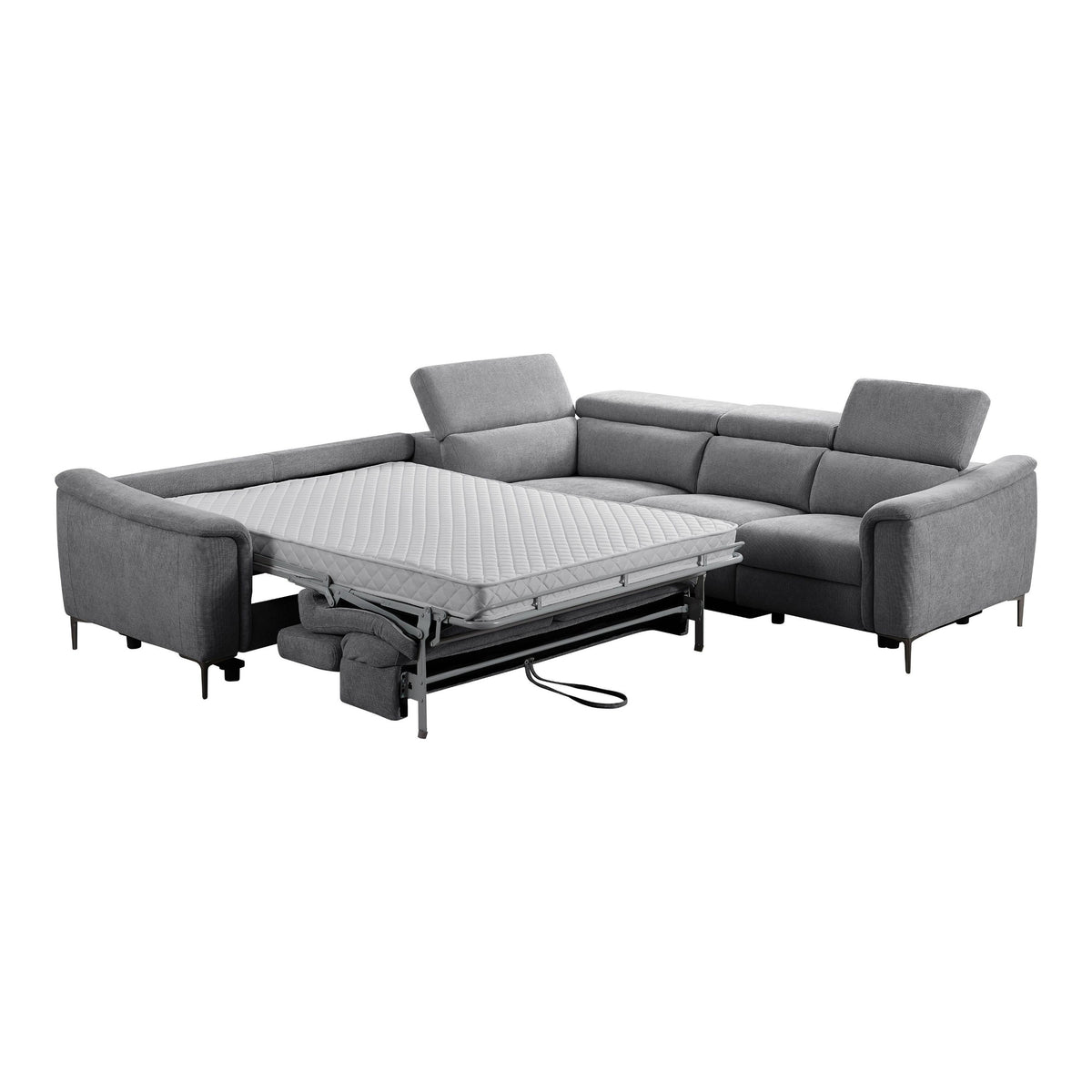 Sleeper Sectional with Power Recliner, Grey Pull Out Sofa Bed Couch