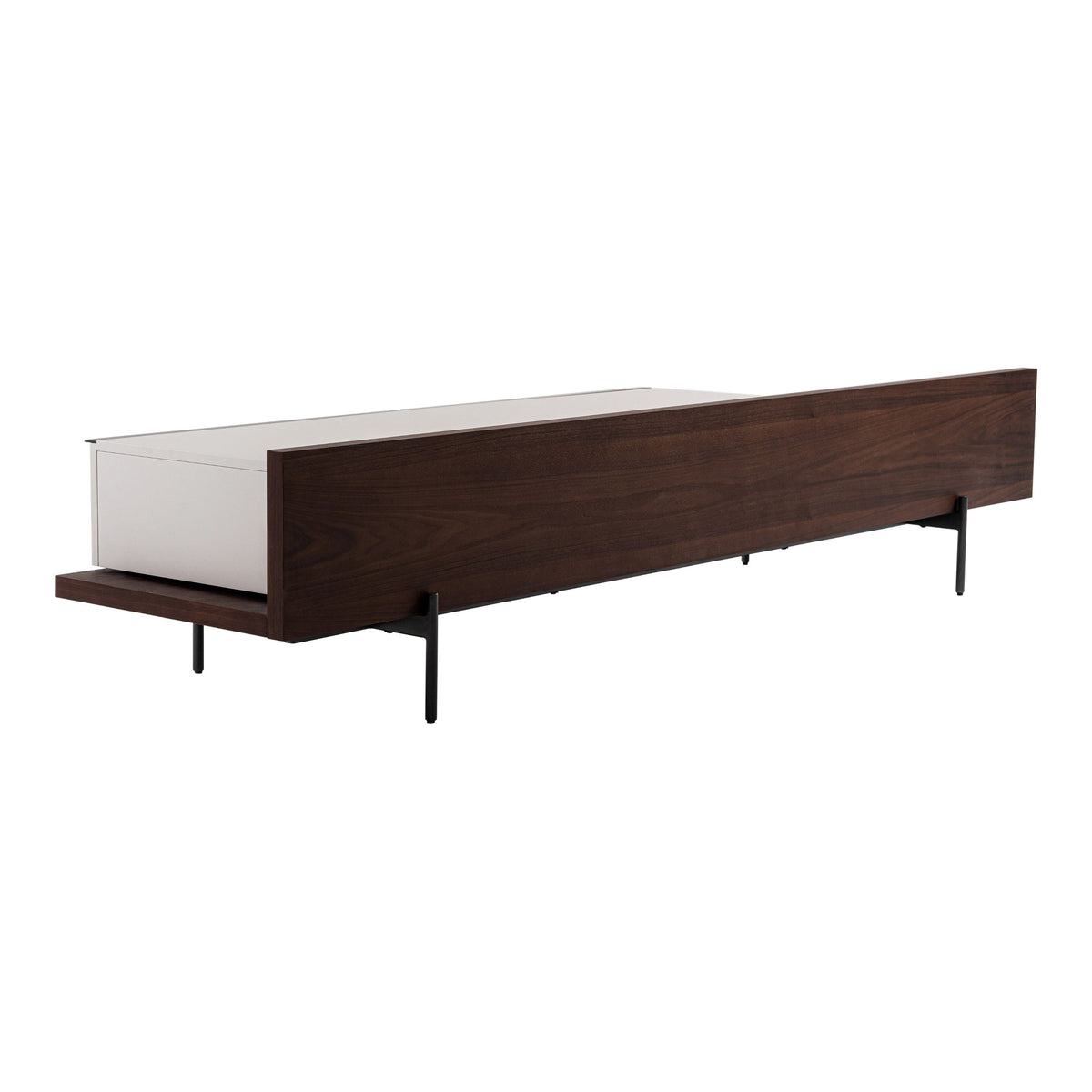 Walnut and Beige TV Stand, Modern Media Console with Drawers