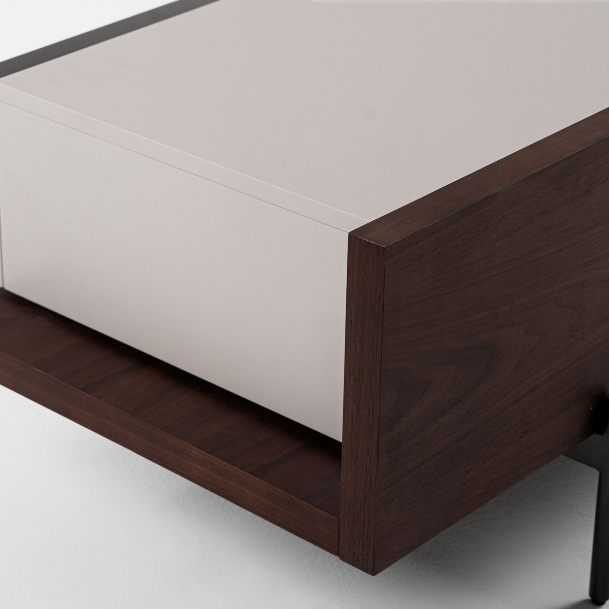 Walnut and Beige TV Stand, Modern Media Console with Drawers