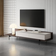 Walnut and Beige TV Stand, Modern Media Console with Drawers