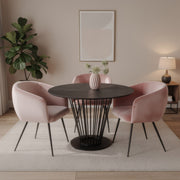 Round Black Dining Table Set with Pink Velvet Chairs, Modern Dining Set