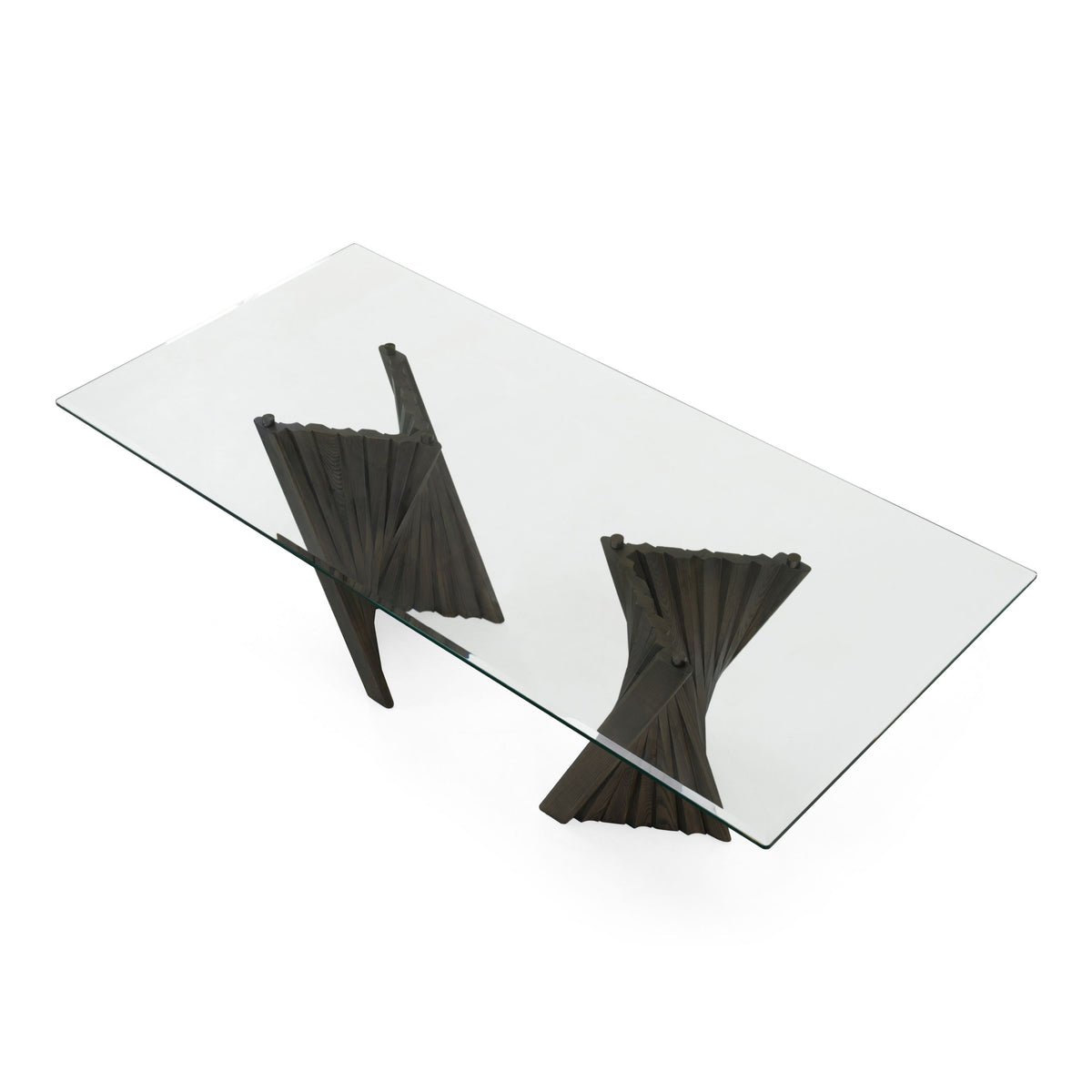 Mid Century Glass Dining Table, Tempered Glass Top with Ash Wood Base
