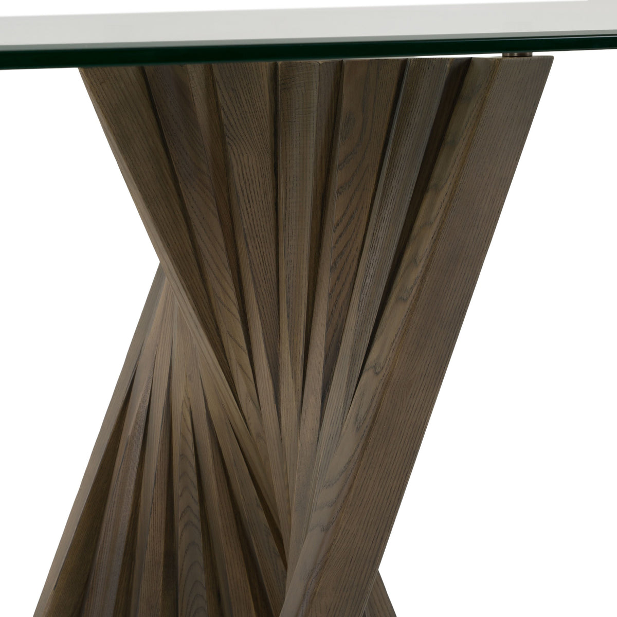 Mid Century Glass Dining Table, Tempered Glass Top with Ash Wood Base