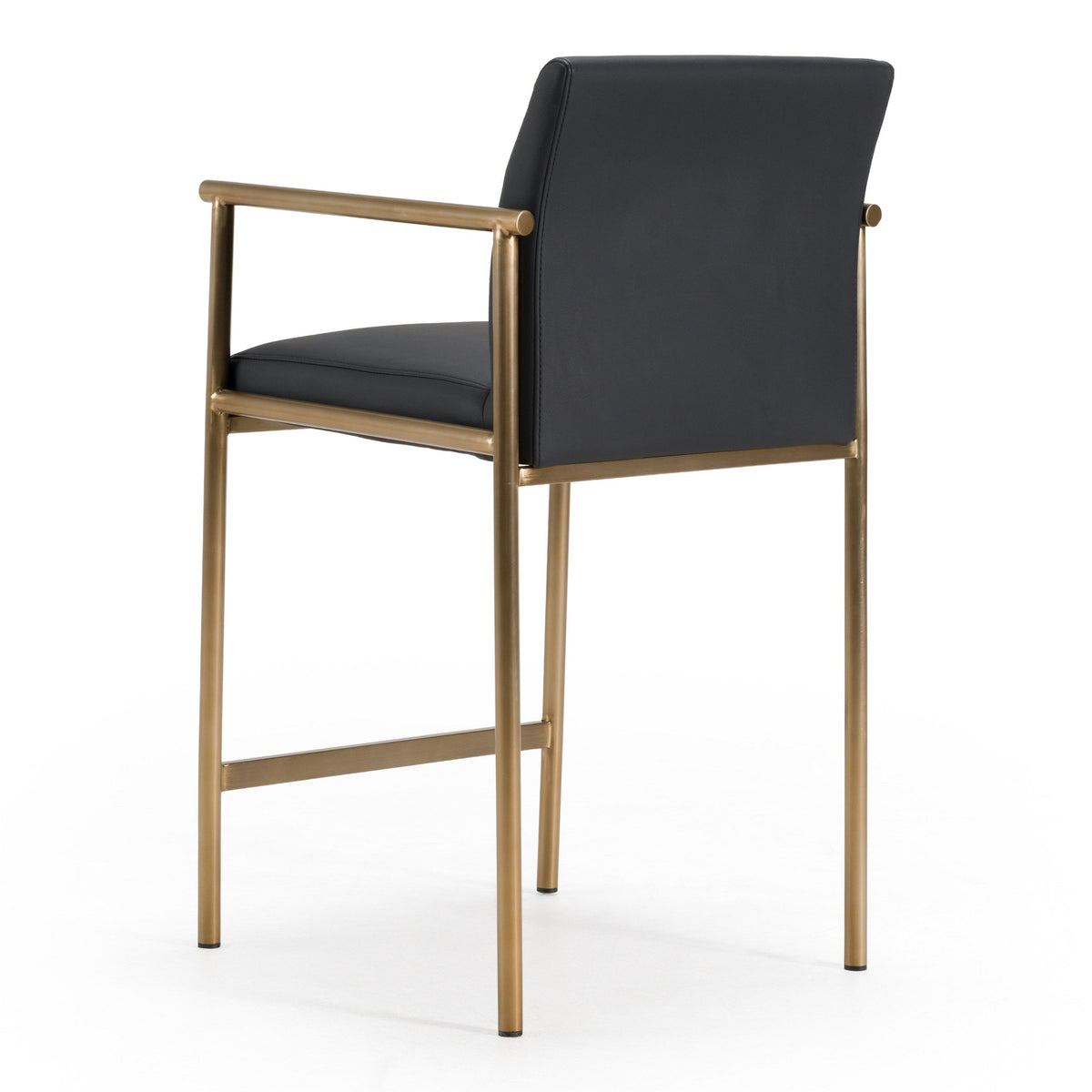 Black Vegan Leather Counter Stool, Modern Bucket Seat Stool with Brass Legs