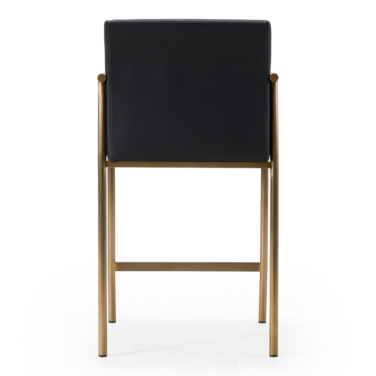 Black Vegan Leather Counter Stool, Modern Bucket Seat Stool with Brass Legs