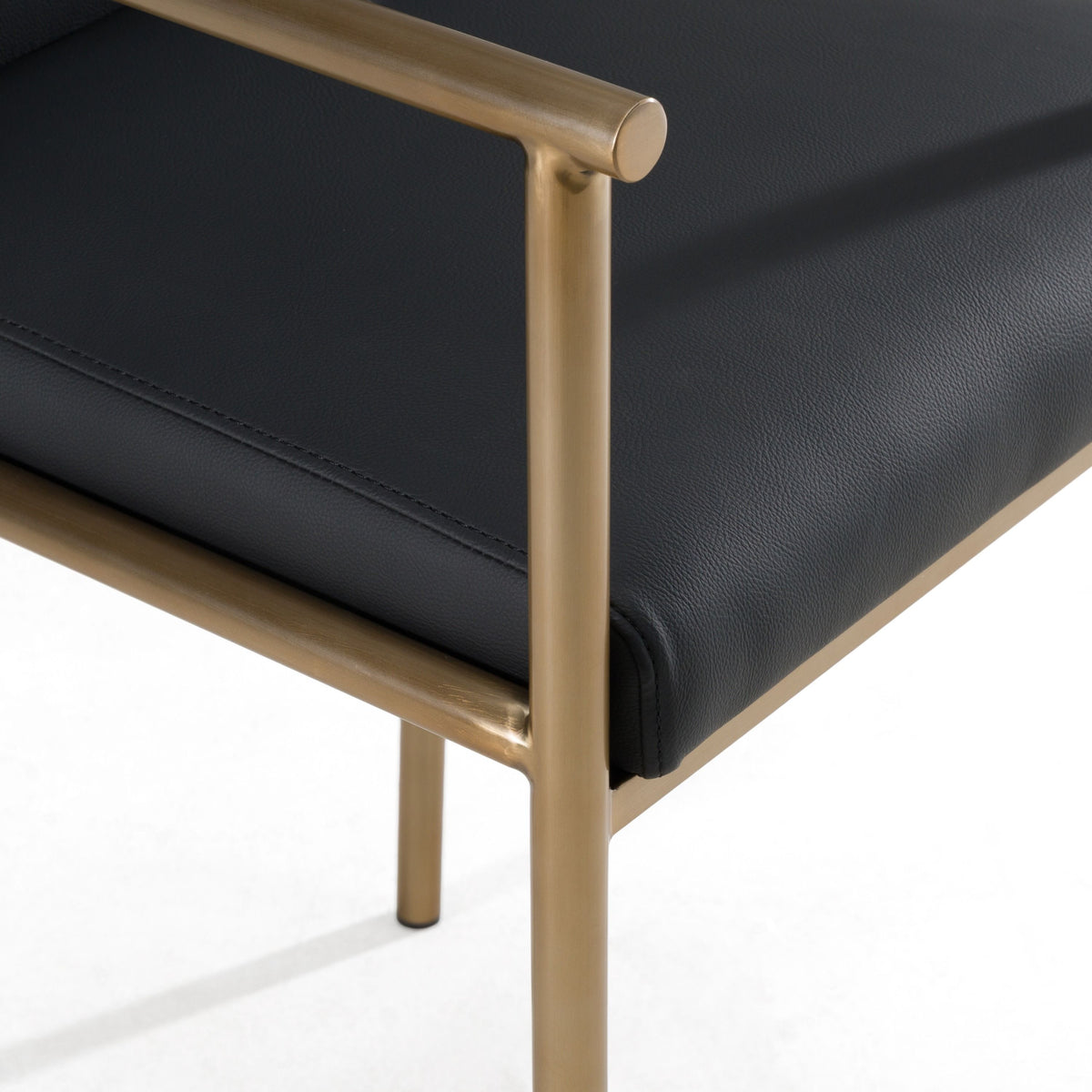Black Vegan Leather Counter Stool, Modern Bucket Seat Stool with Brass Legs