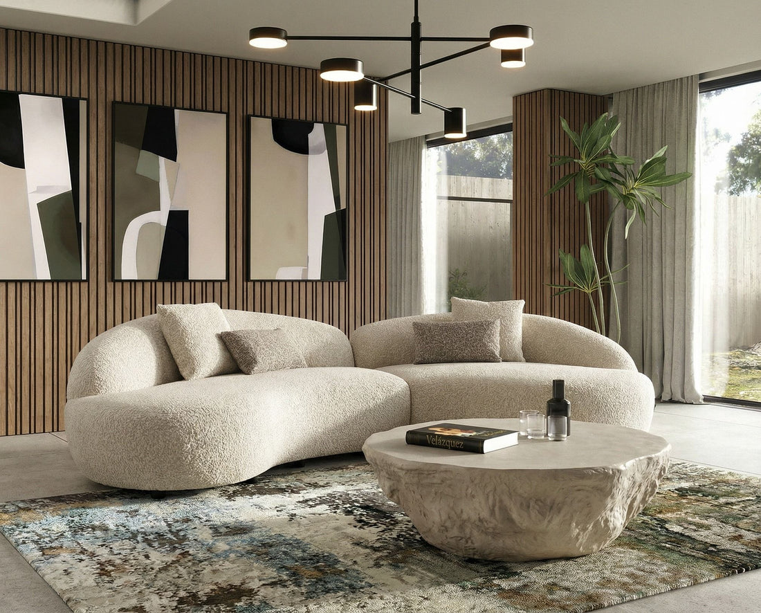 Beige Curved Sectional Sofa, Armless Chaise Sectional with Toss Pillows