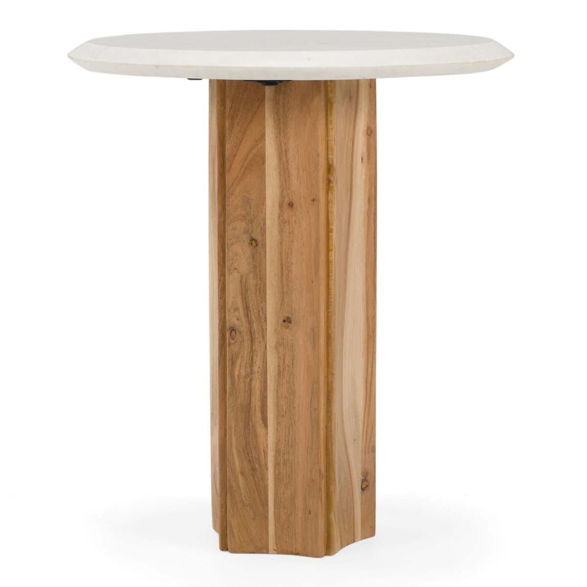 White Marble End Table, Round Mango Wood Drum Side Table