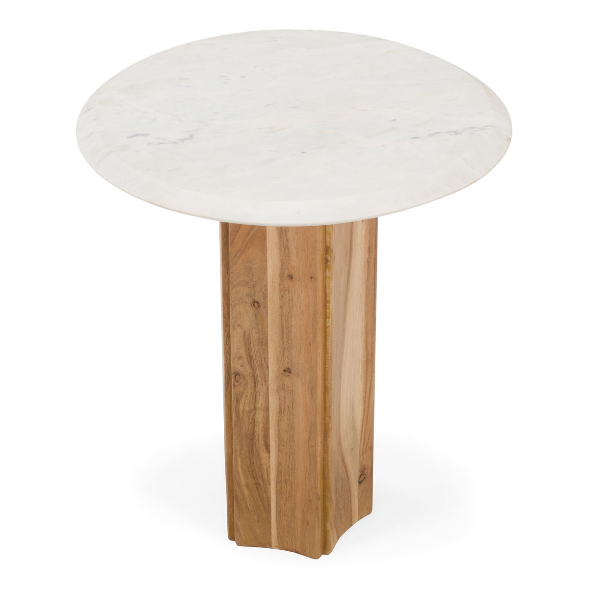 White Marble End Table, Round Mango Wood Drum Side Table