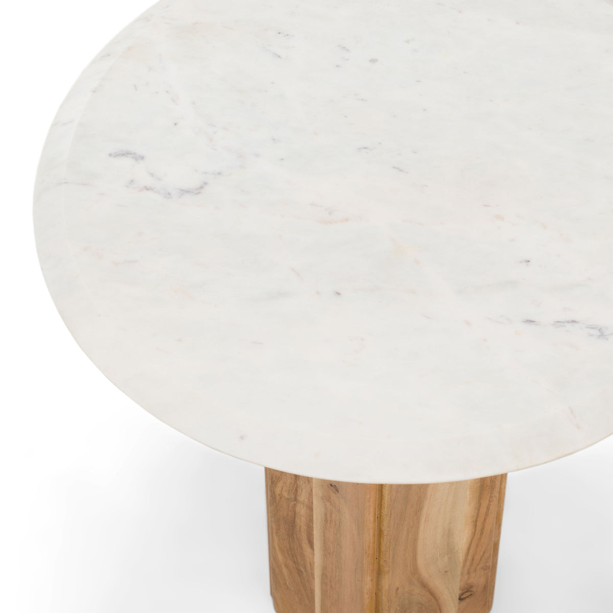 White Marble End Table, Round Mango Wood Drum Side Table