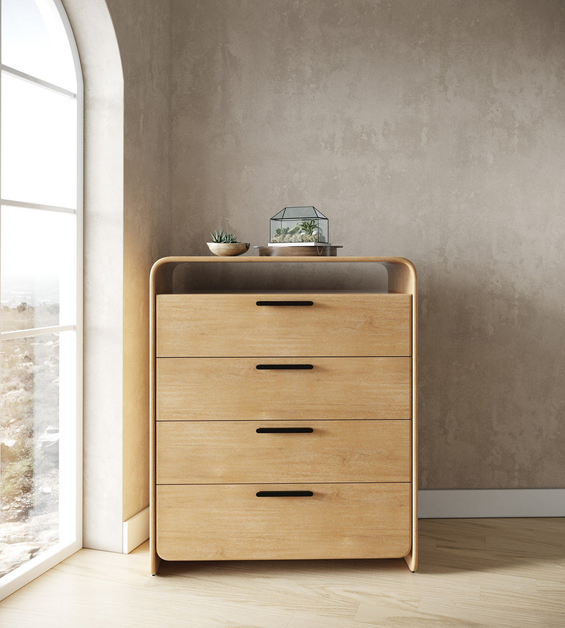 Natural Acacia Chest of Drawers, Rustic Modern Tall Dresser