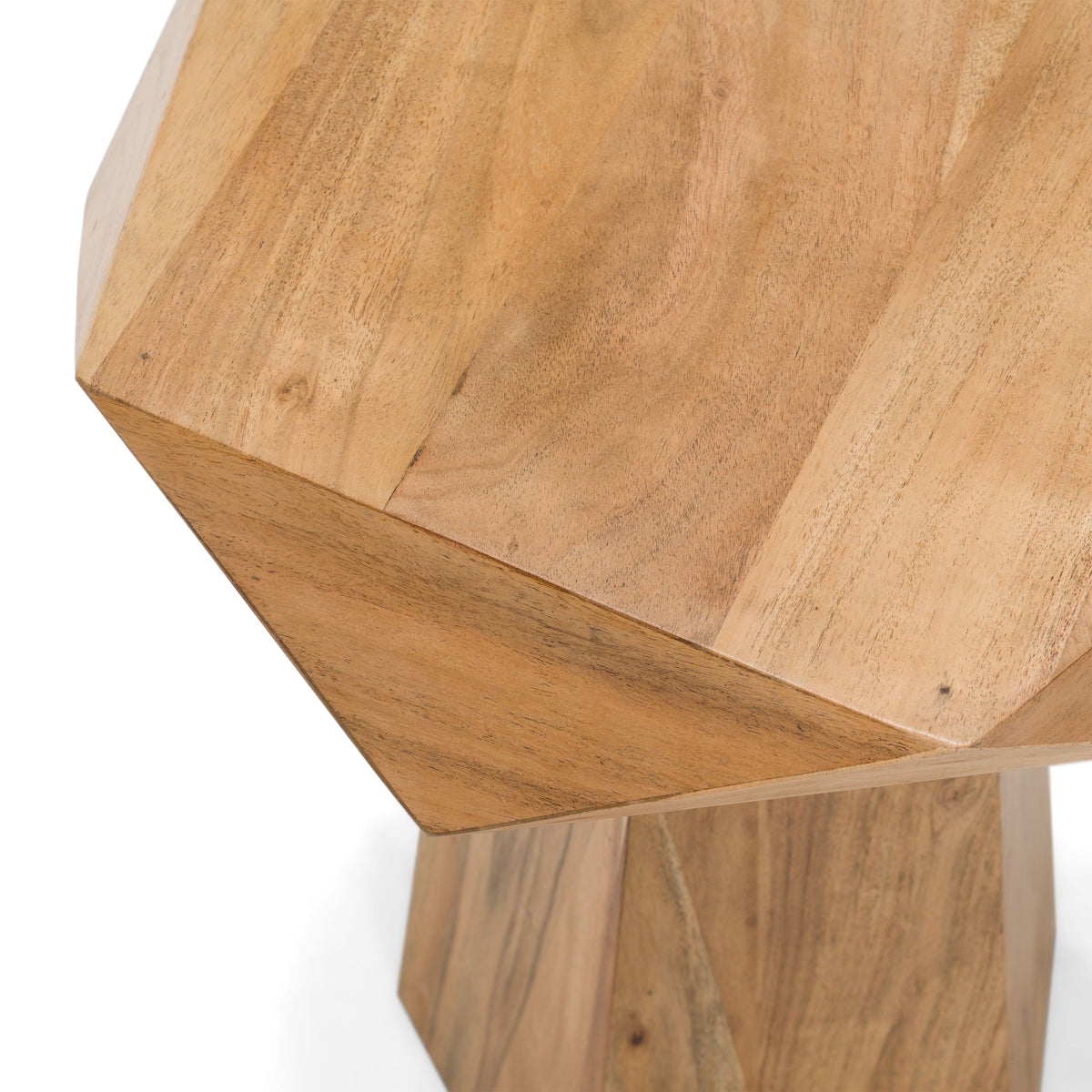 Pentagon Acacia End Table, Rustic Wood Pedestal Side Table