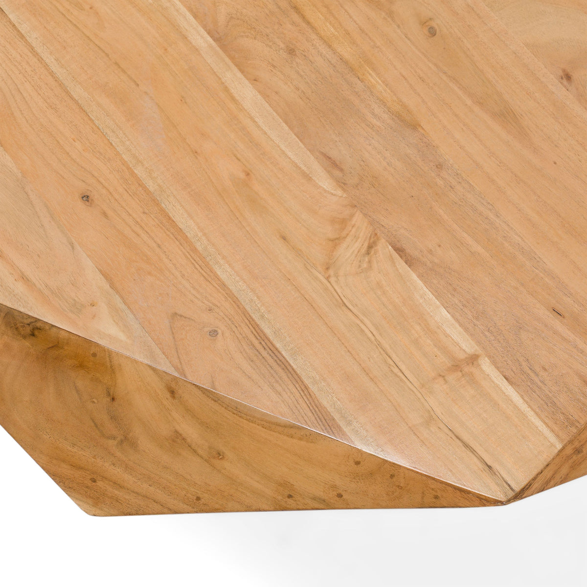 Pentagon Coffee Table, Rustic Solid Acacia Wood Pedestal Table