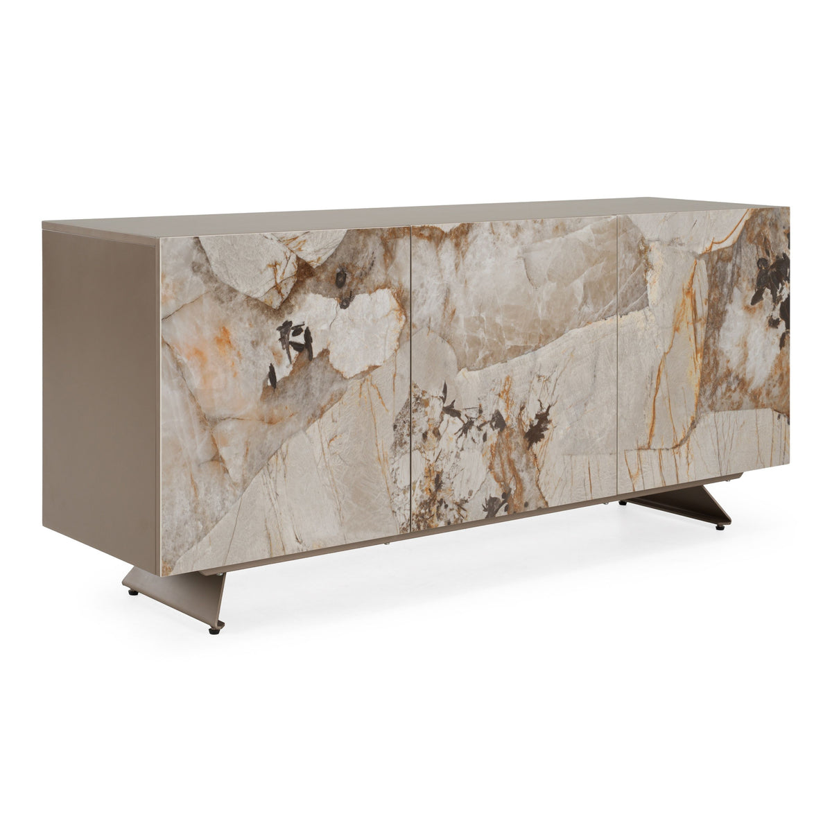 Ceramic Top Sideboard Buffet, Beige Marble Look Dining Room Cabinet