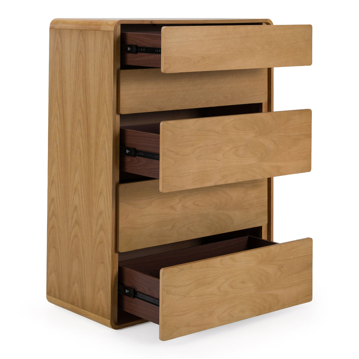 Handleless Oak Chest of Drawers, Push to Open Modern Tall Dresser