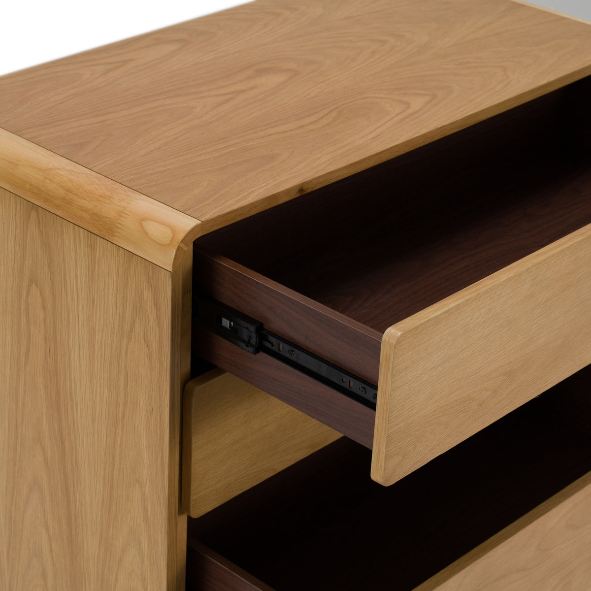 Handleless Oak Chest of Drawers, Push to Open Modern Tall Dresser