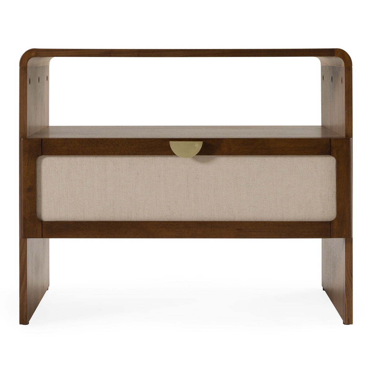 Burlap and Walnut Nightstand, Modern Upholstered Drawer Bedside Table