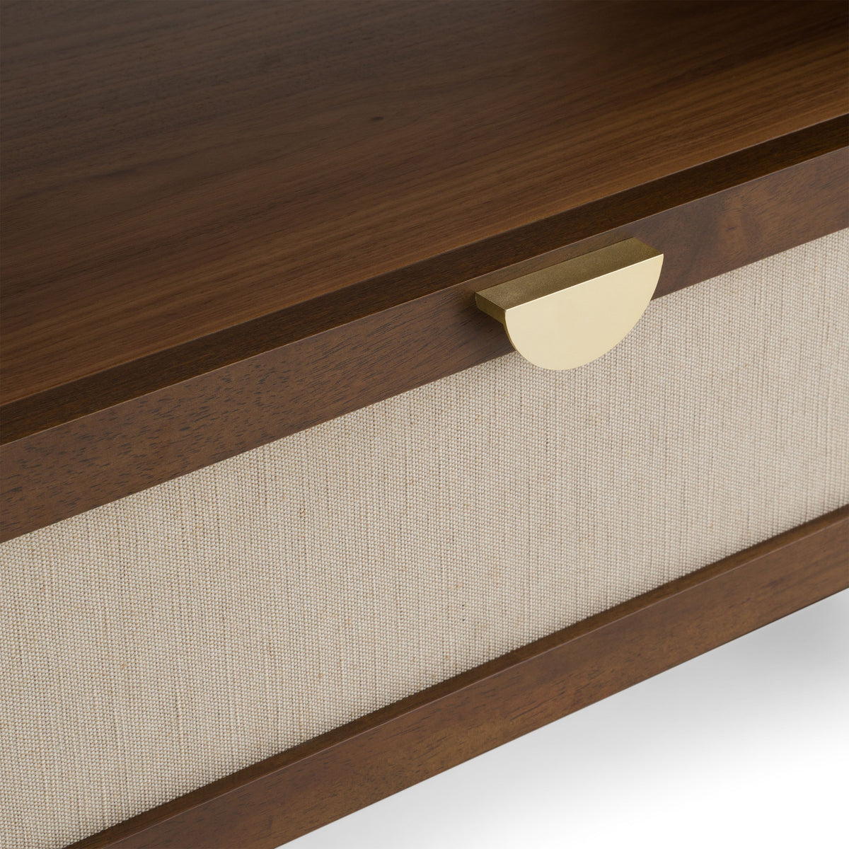 Burlap and Walnut Nightstand, Modern Upholstered Drawer Bedside Table