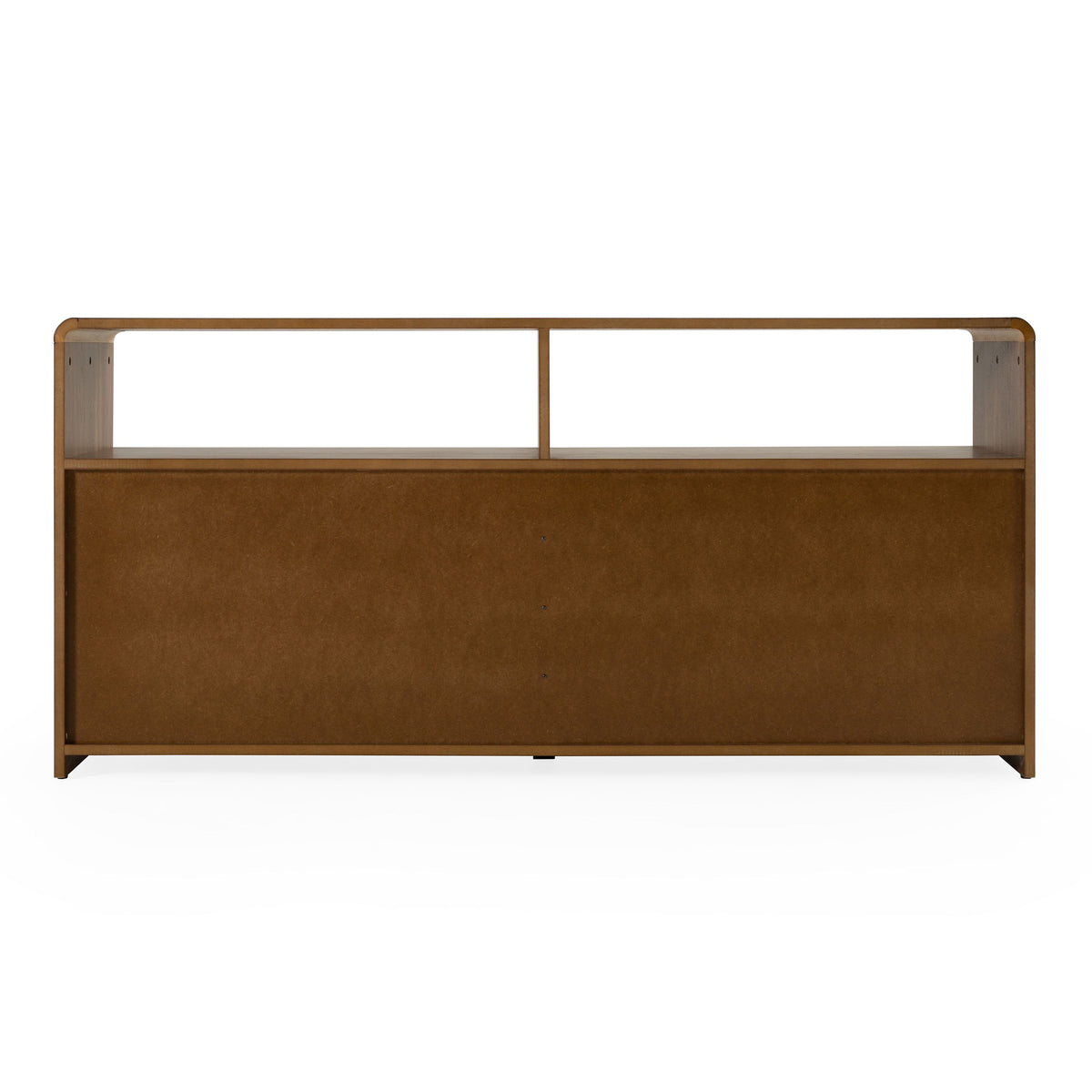 Burlap and Walnut Dresser, Modern Dresser with Open Shelves