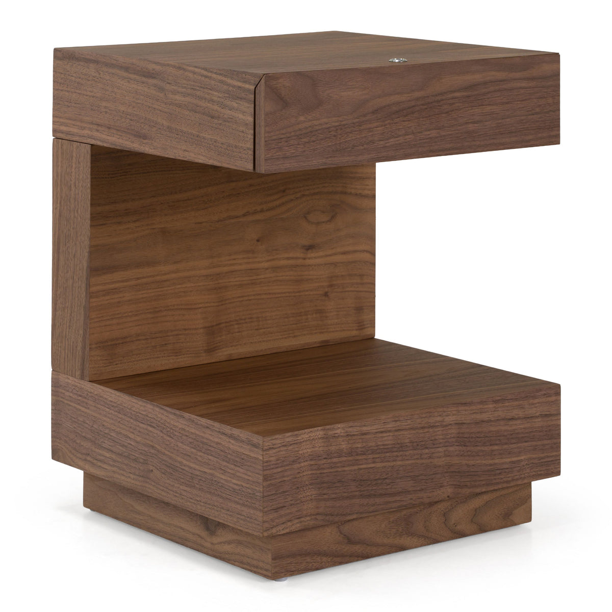 Walnut Nightstand with LED Light, Contemporary One Drawer Bedside Table