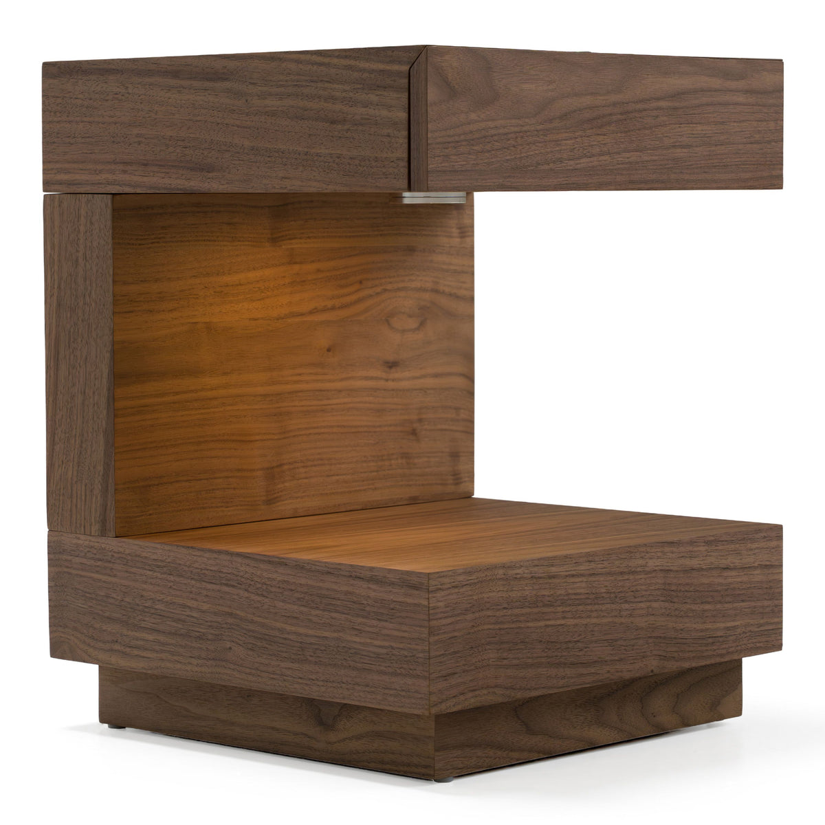 Walnut Nightstand with LED Light, Contemporary One Drawer Bedside Table